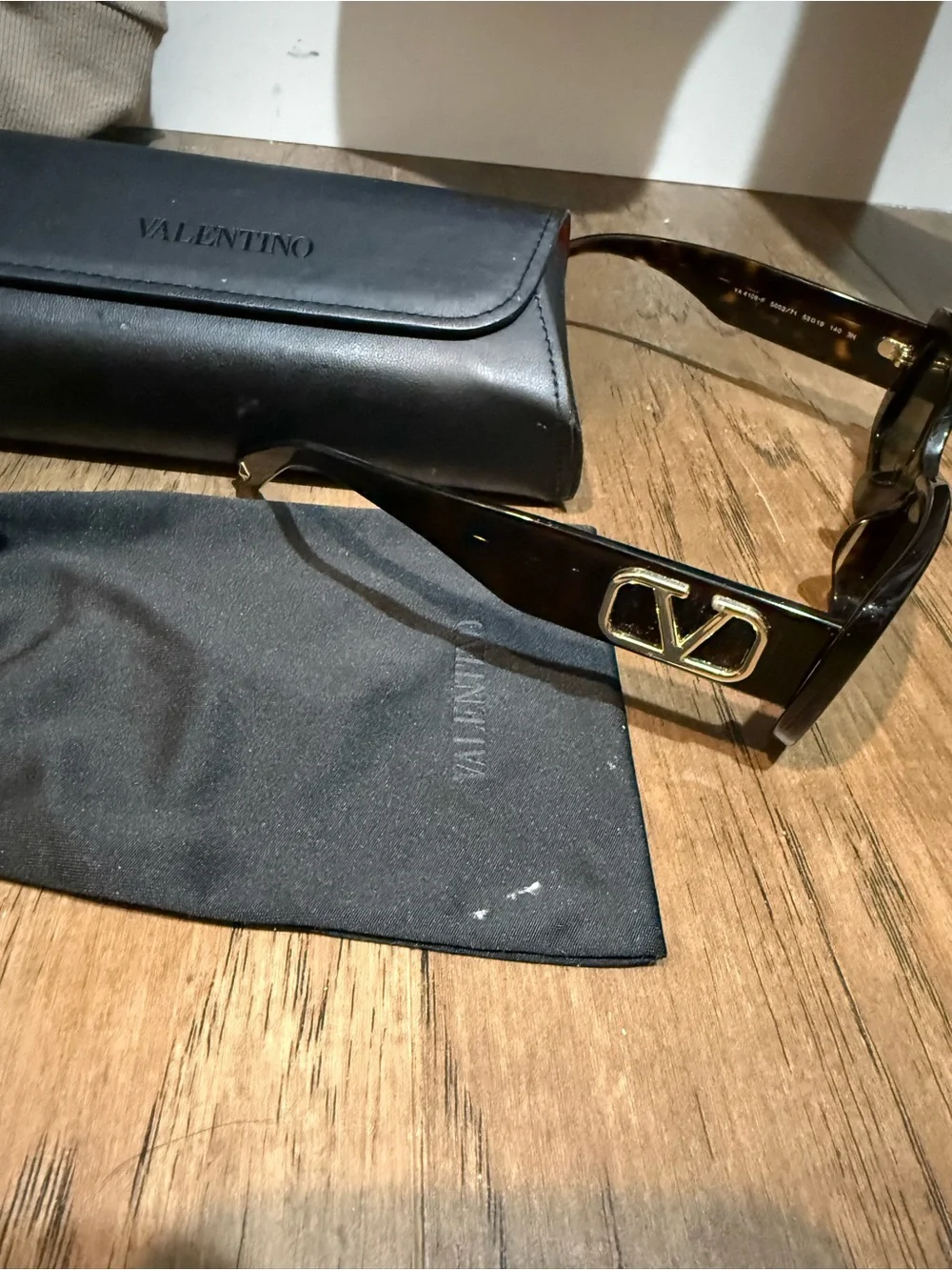 Valentino Black Rectangular Sunglasses with Case and Pouch
